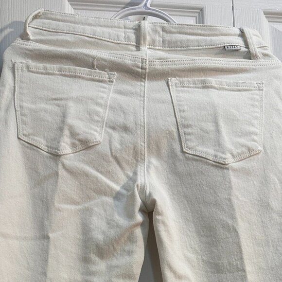 Risen Flare Leg Stretch Jeans Womens Size 9/29 Mid Rise White Denim Raw Hem - Picture 3 of 12